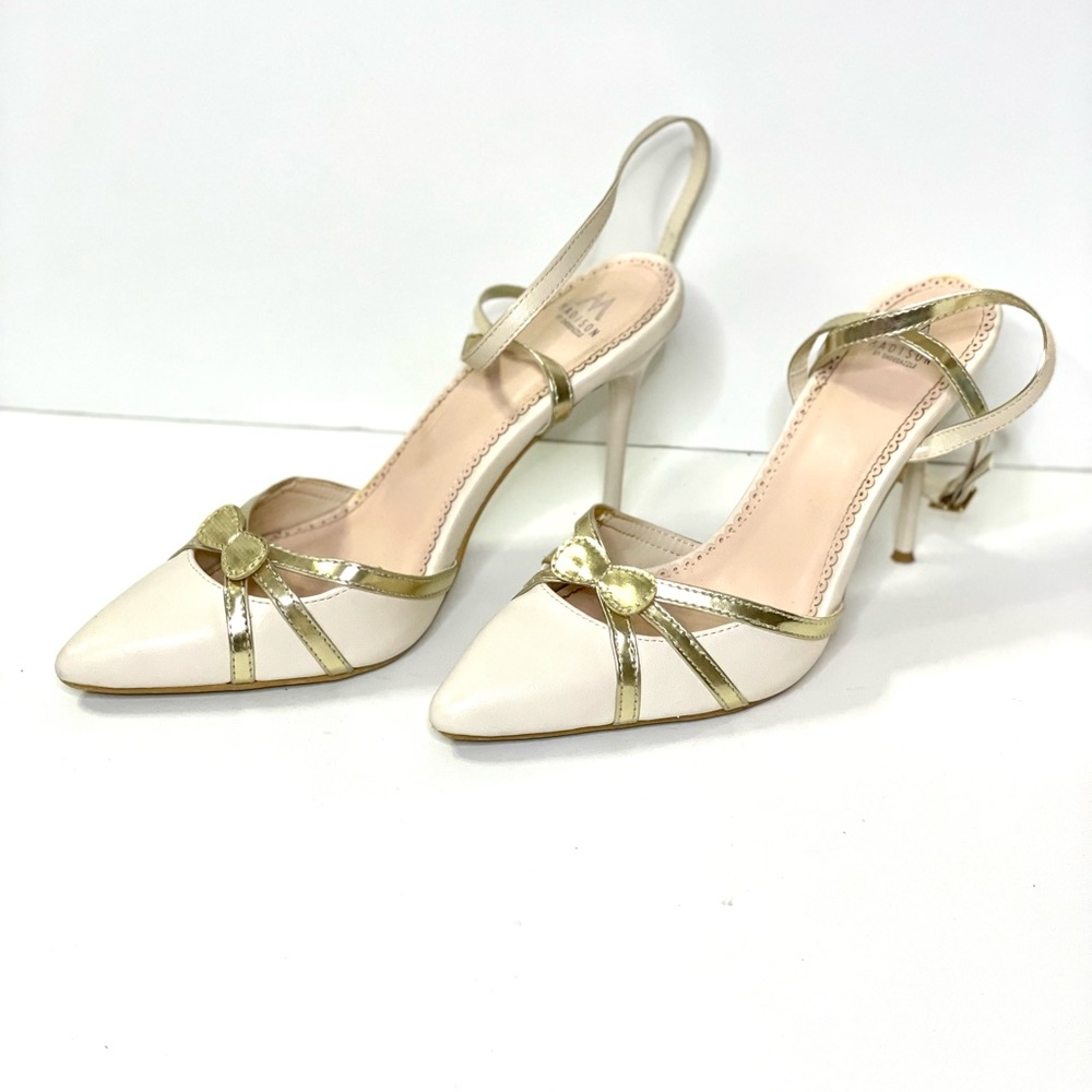 White and Gold Ankle Strap Heels!